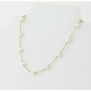 14k Yellow Gold Freshwater Pearl Station Necklace 16.25"
